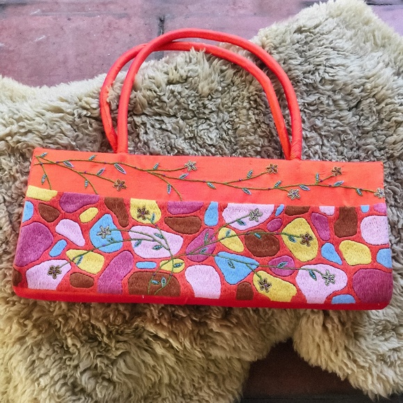 Handbags - NWOT Coral Flowered Silk Handbag